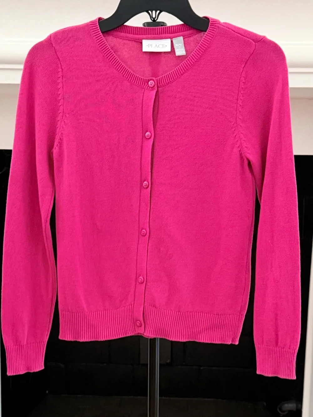 The Children's Place Bright Pink Button-Front Crewneck Cardigan- Girls 10-12